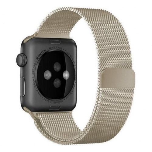 Milanese Strap, champagne, on a watch, 3/4 rear view