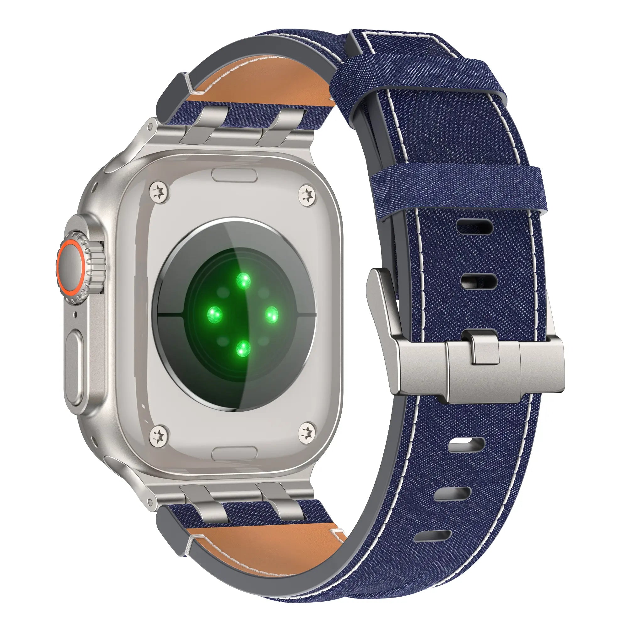 Bracelet cuir denim Apple Watch (bleu/argent)