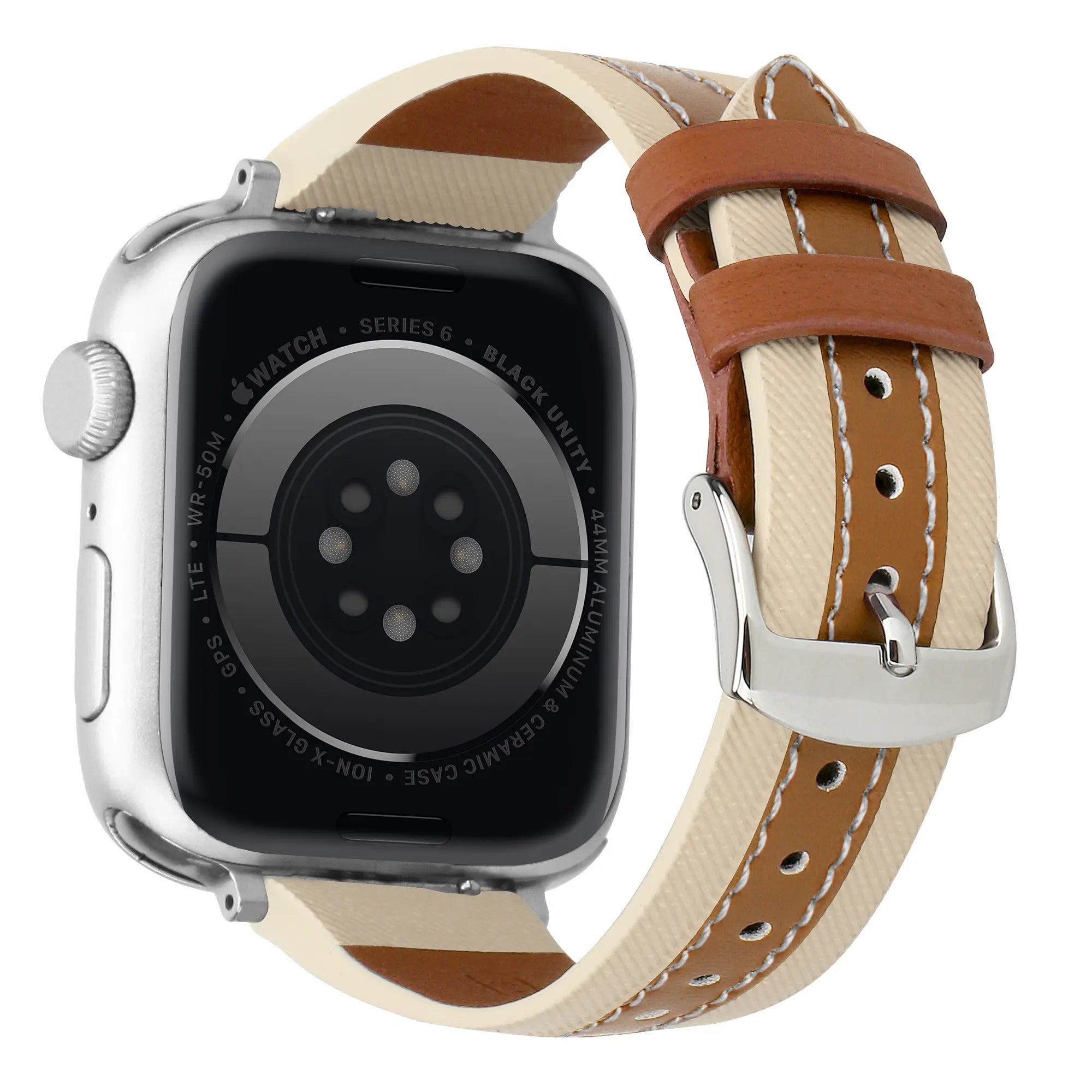Bracelet cuir hybride slim Apple Watch (beige/marron)