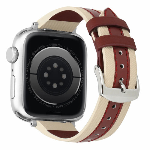 Bracelet cuir hybride slim Apple Watch (beige/rouge)