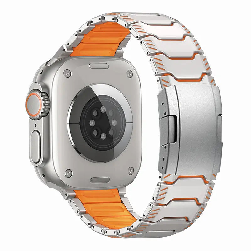 Apple Watch Mecha Titanium Hybrid Strap (Titanium/Orange)