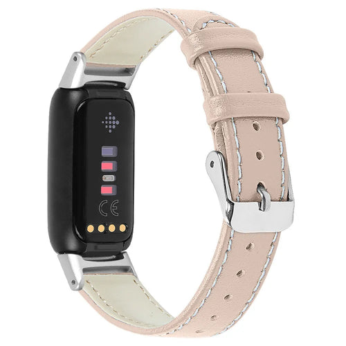 Modern Leather Strap, pink, on a watch, 3/4 rear view