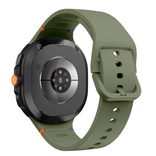 Silicone Strap, army green, on a watch, 3/4 rear view