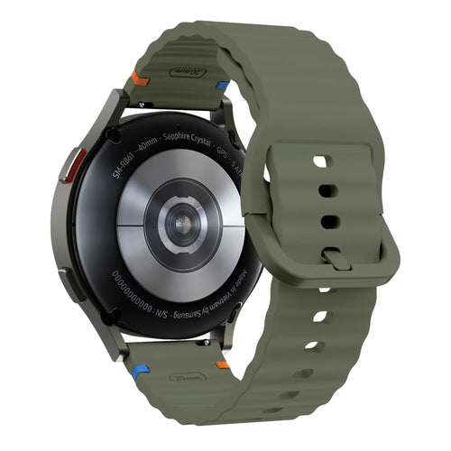Wave Silicone Strap, army green, on a watch, 3/4 rear view