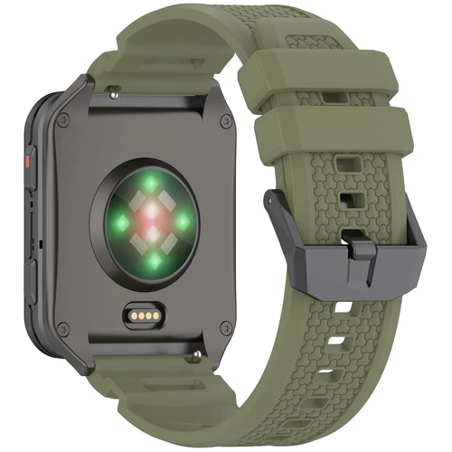 Silicone Strap, army green, on a watch, 3/4 rear view