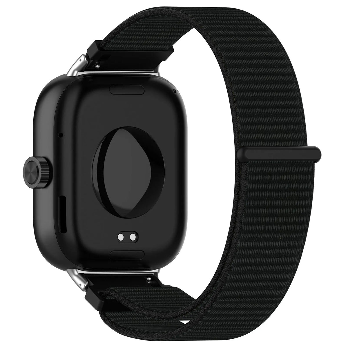 Nylon Strap, black, on a watch, 3/4 rear view
