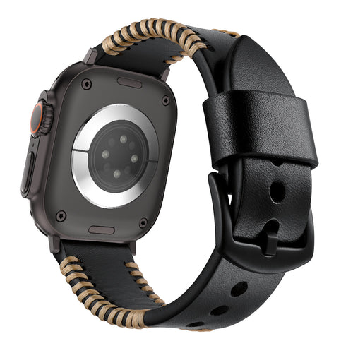 Apple Watch Ultra Stitched Leather Strap (Black)