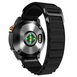 Alpine Nylon Strap, black, on a watch, 3/4 rear view