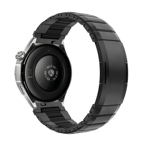 'One Push' Steel Hybrid Strap, black, on a watch, 3/4 rear view