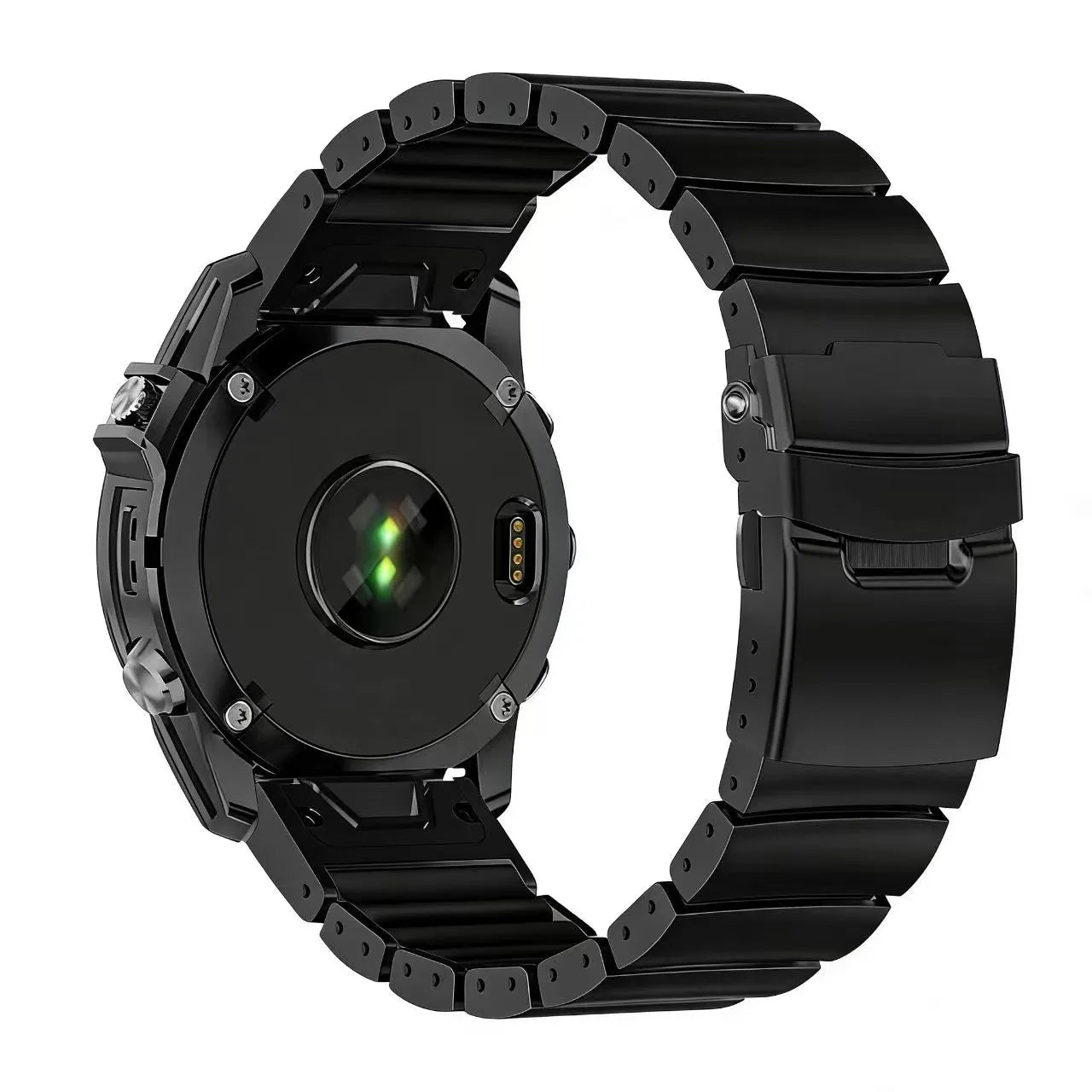 Titanium Hybrid Strap, black, on a watch, 3/4 rear view