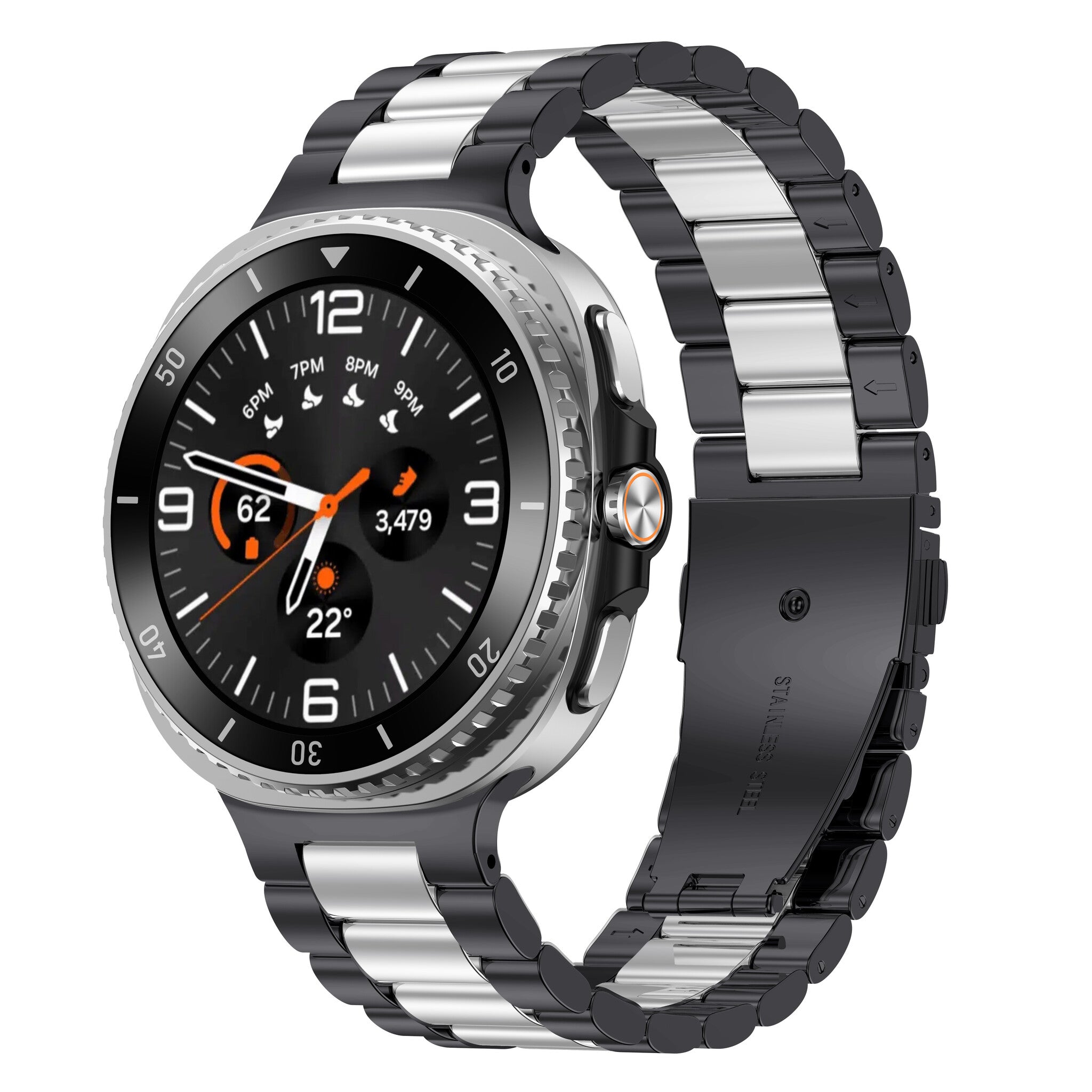 Bracelet acier Samsung Galaxy Watch 8 - 44mm (noir/argent)
