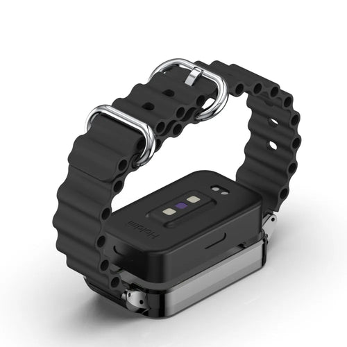 Silicone Ocean Strap, black, on a watch, 3/4 rear view