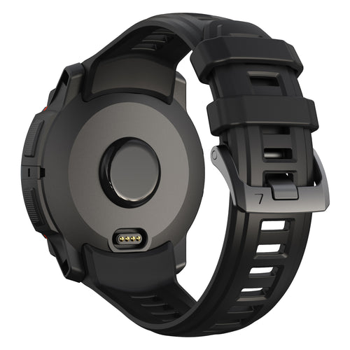 Silicone Strap, black, on a watch, 3/4 rear view