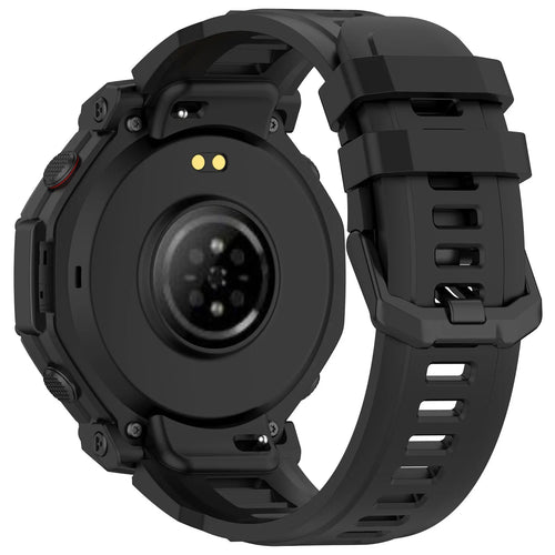 Silicone Strap, black, on a watch, 3/4 rear view