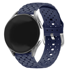 Braided Silicone Strap, dark blue, on a watch, 3/4 rear view