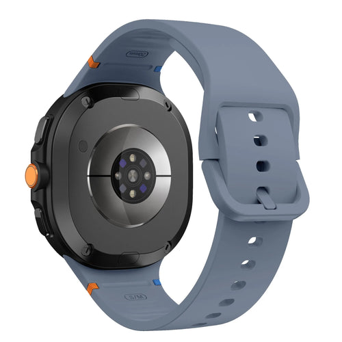 Silicone Strap, grey-blue, on a watch, 3/4 rear view