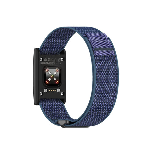 Nylon Strap, blue, on a watch, 3/4 rear view