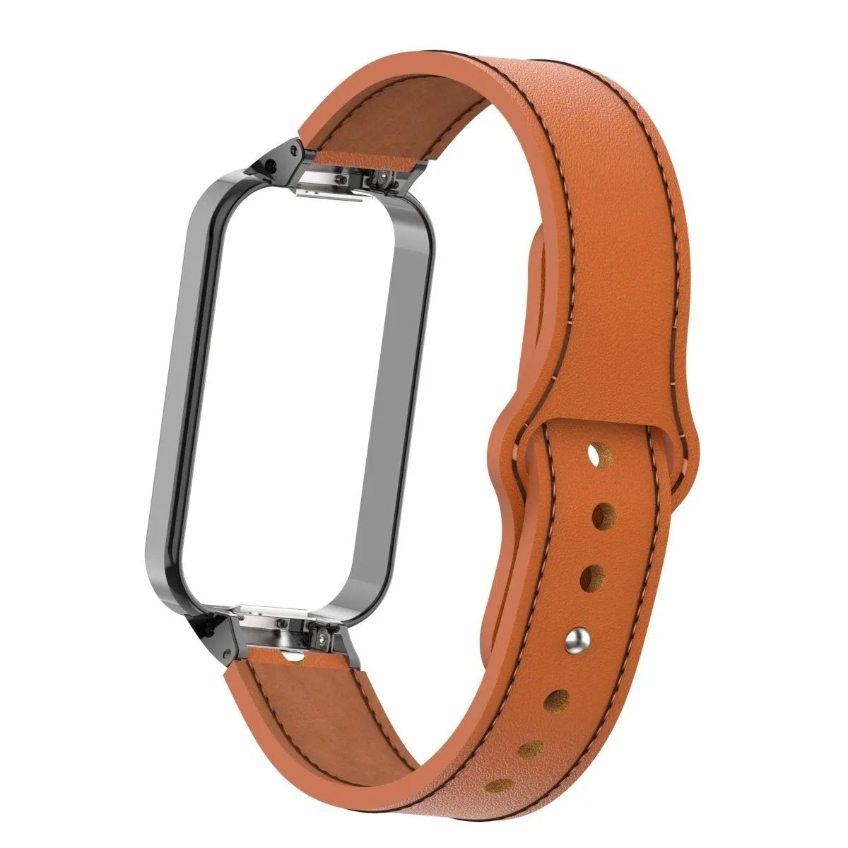 Leather Strap, brown, on a watch, 3/4 rear view