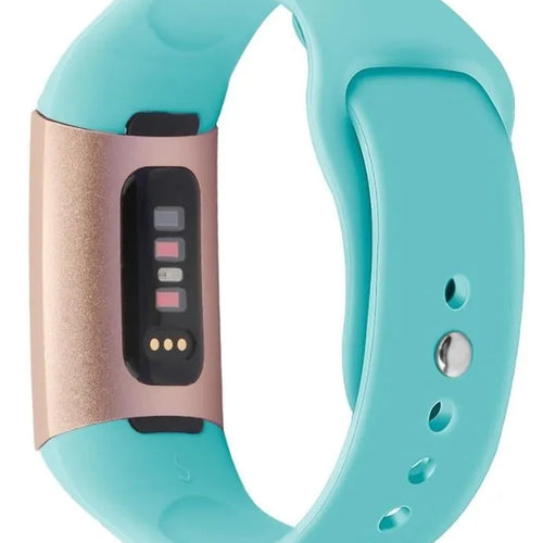 Silicone Sport Strap, aqua, on a watch, 3/4 rear view