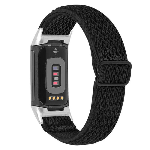 Nylon Elastic Strap, black, on a watch, 3/4 rear view