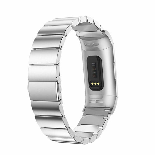 Metal Strap, silver, on a watch, 3/4 rear view