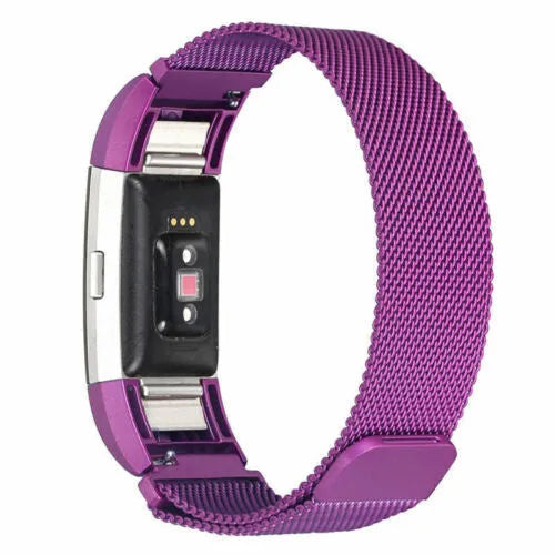 Milanese Strap, purple, on a watch, 3/4 rear view