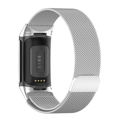 Milanese Strap, silver, on a watch, 3/4 rear view