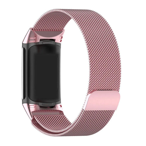 Milanese Strap, pink, on a watch, 3/4 rear view
