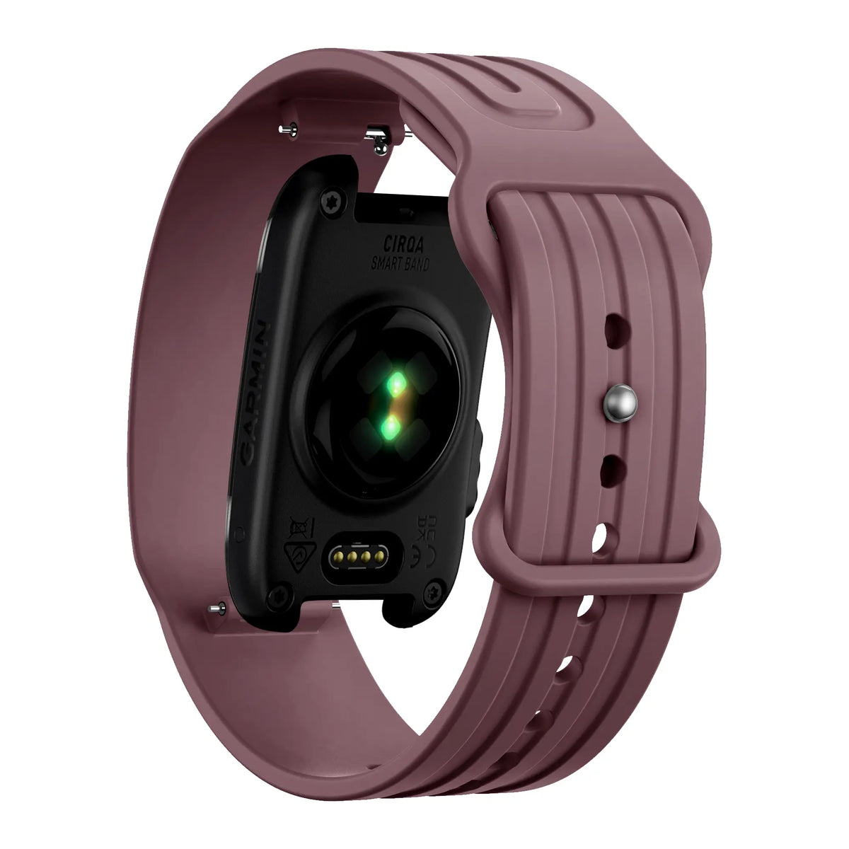 Silicone Strap 'Classic', light plum, on a watch, 3/4 rear view