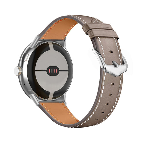 Modern Leather Strap, coco, on a watch, 3/4 rear view
