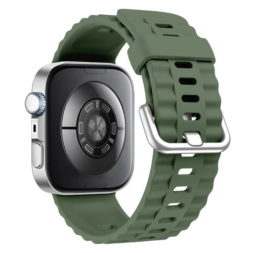 Silicone Classic Strap, dark green, on a watch, 3/4 rear view