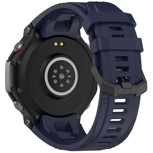Silicone Strap, dark blue, on a watch, 3/4 rear view