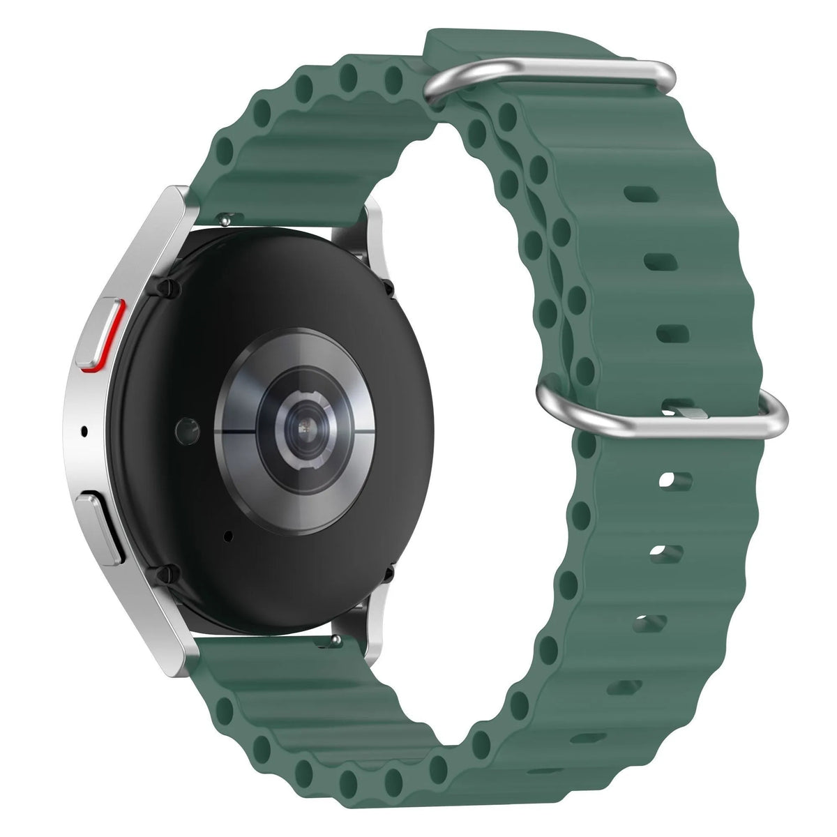 Silicone Ocean Strap, dark green, on a watch, 3/4 rear view