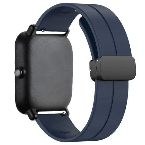 D-Buckle Silicone Strap, dark blue, on a watch, 3/4 rear view