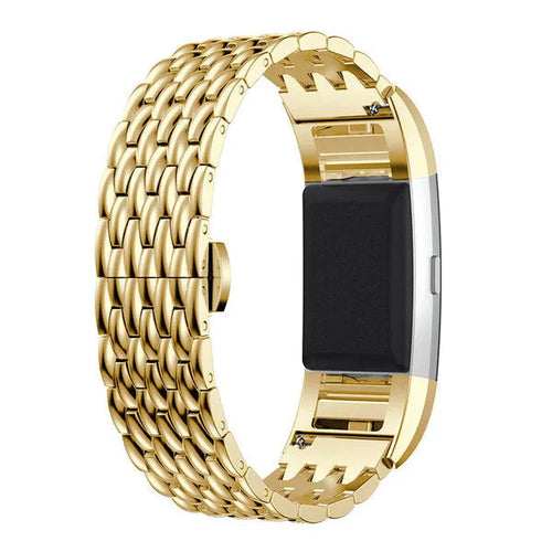 Steel Dragon Strap, gold, on a watch, 3/4 rear view