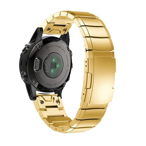 Metal Strap, gold, on a watch, 3/4 rear view