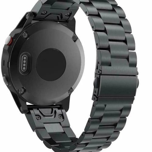Steel Strap, black, on a watch, 3/4 rear view