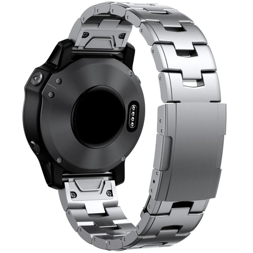 Titanium Strap, silver, on a watch, 3/4 rear view