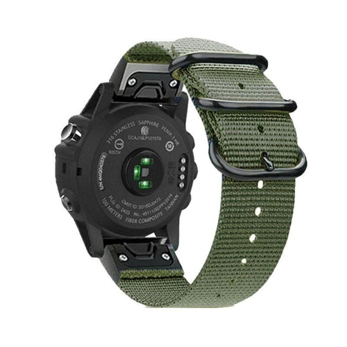 Nylon Buckle Strap, green, on a watch, 3/4 rear view