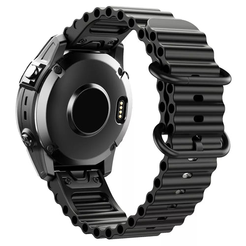 Silicone Ocean Strap, black, on a watch, 3/4 rear view