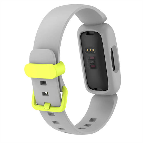 Silicone Strap, grey/yellow, on a watch, 3/4 rear view