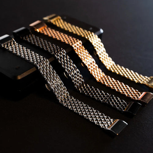 Steel Dragon Strap, silver, on a watch, 3/4 rear view