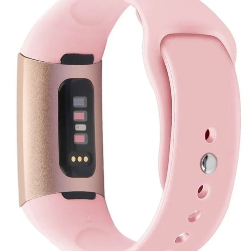 Silicone Sport Strap, pink, on a watch, 3/4 rear view
