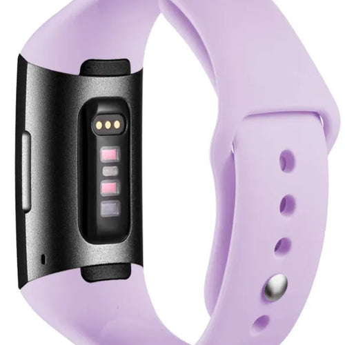 Silicone Sport Strap, lavender, on a watch, 3/4 rear view