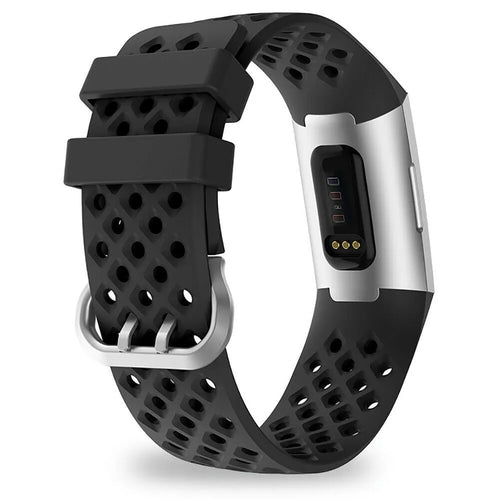 Breathable Silicone Strap, black, on a watch, 3/4 rear view