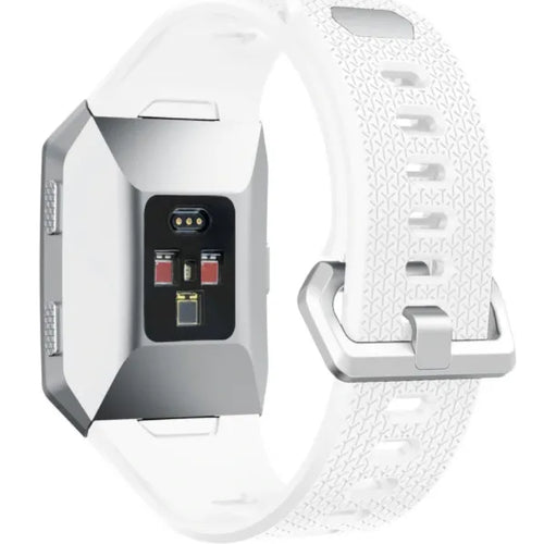 Silicone Strap, white, on a watch, 3/4 rear view