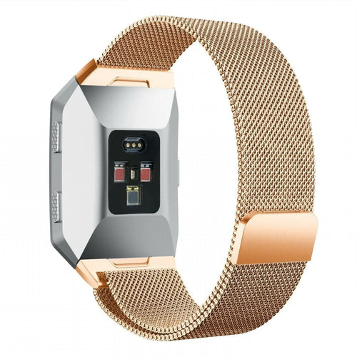 Milanese Strap, rose gold, on a watch, 3/4 rear view