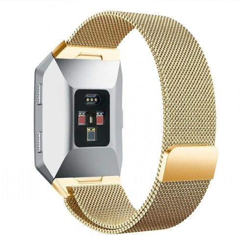 Milanese Strap, gold, on a watch, 3/4 rear view