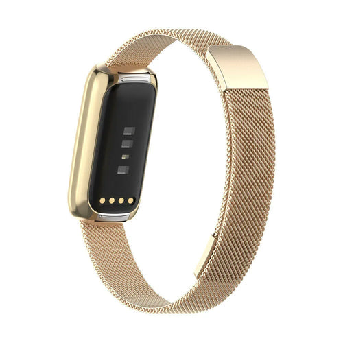 Milanese Strap, champagne, on a watch, 3/4 rear view
