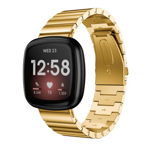 Metal Strap, gold, on a watch, 3/4 rear view